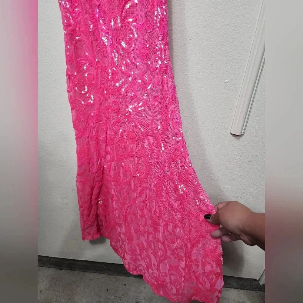 Lulus Glam Aura Hot Pink Iridescent Sequin Strapless Maxi Dress Prom Party - Picture 11 of 11